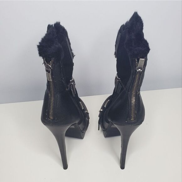 Colin Stuart For Victoria's Secret 9B Booties High Heels Suede Fur Buckle Boots - Picture 4 of 16